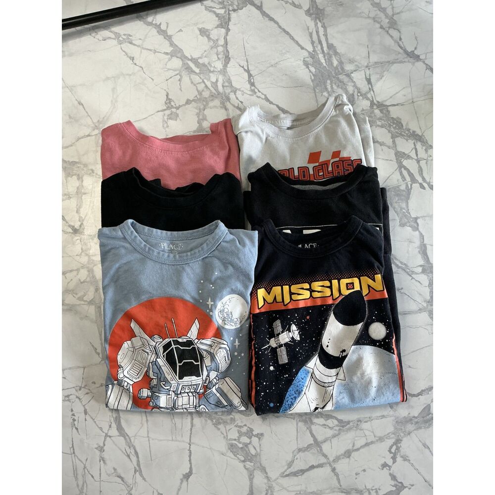 Boys Graphic T Shirt Lot of 6 Size 7-8 Space Cars Children's Place Cat & Jack